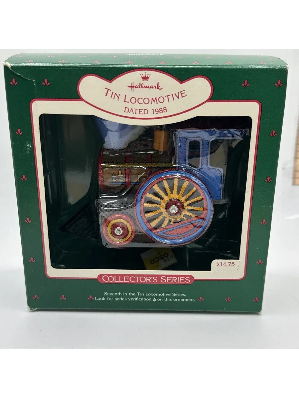 Vintage 1988 Tin Locomotive 7th Series Hallmark Christmas Ornament With Box